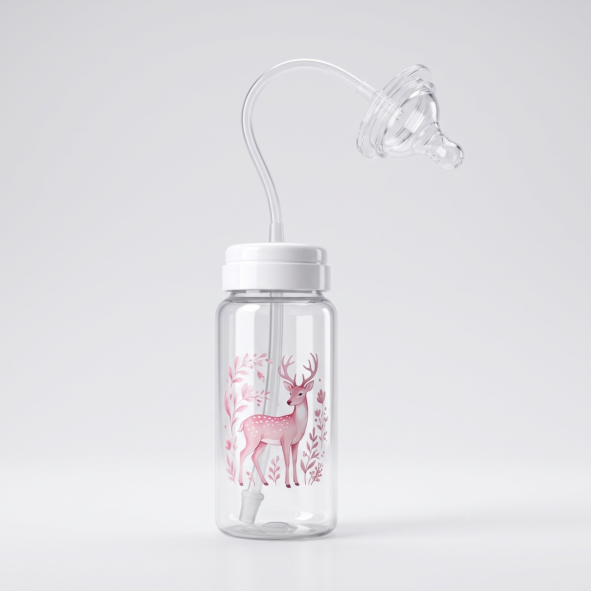 Meloovi pink hands-free baby feeding bottle with feeding tube and clear silicone nipple